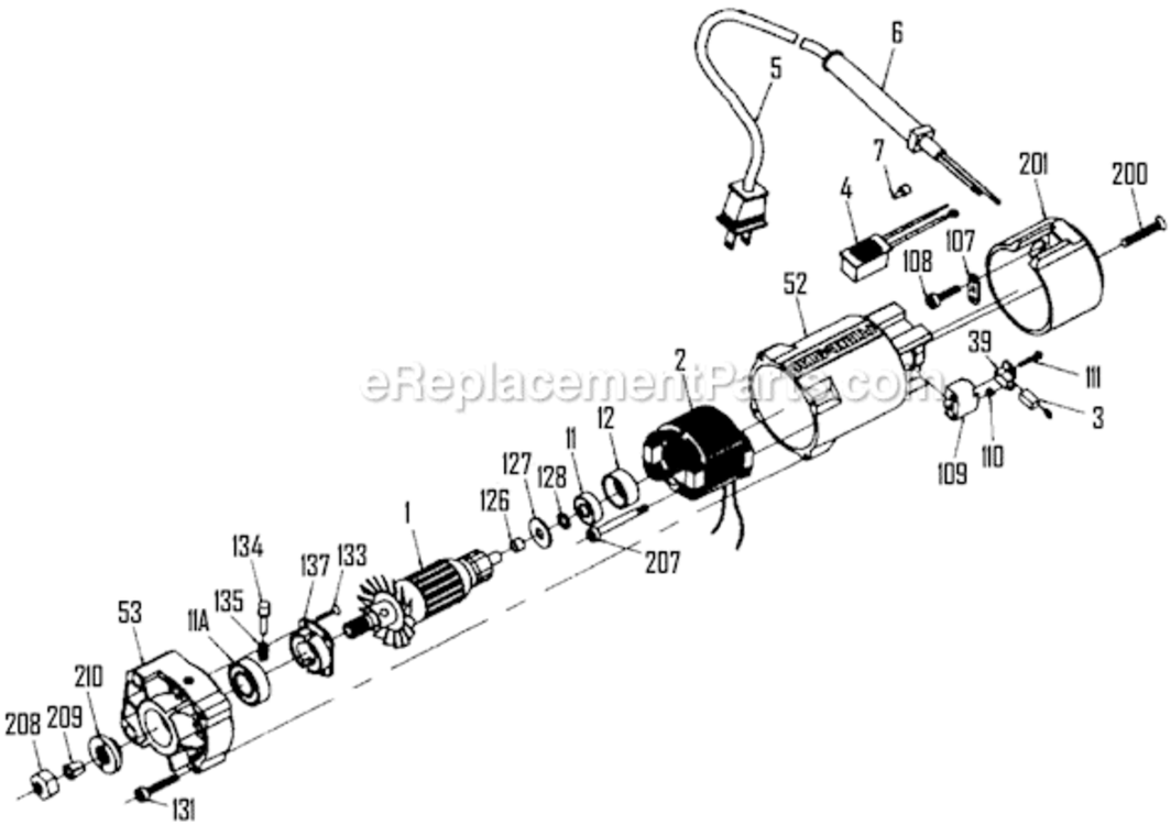 Page A Diagram and Parts List for 7399 Type 1 Porter Cable Jig Saw
